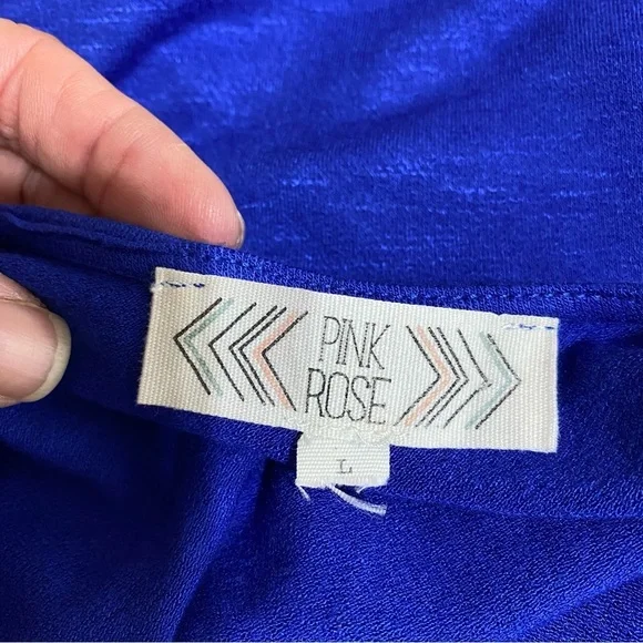 Pink Rose Faux Wrap Plunging V-Neck Royal Blue Romper - Picture 5 of 7